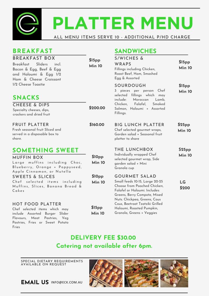 Eastern Creek Karting Event Catering Menu