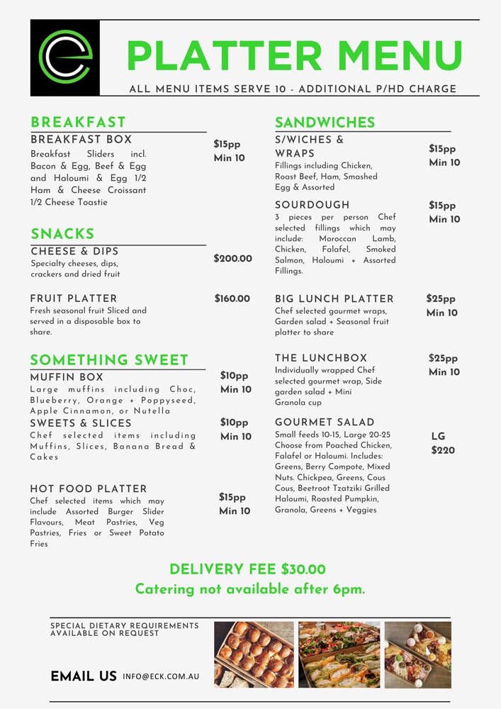 Eastern Creek Karting Event Catering Menu