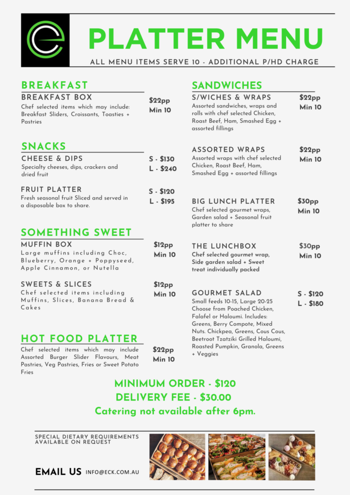 Eastern Creek Karting Event Catering Menu