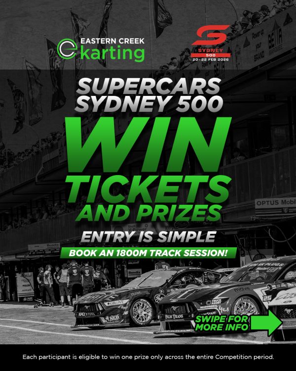 Win Tickets and Prizes to Supercars Sydney 500 on our 1800m Track Event